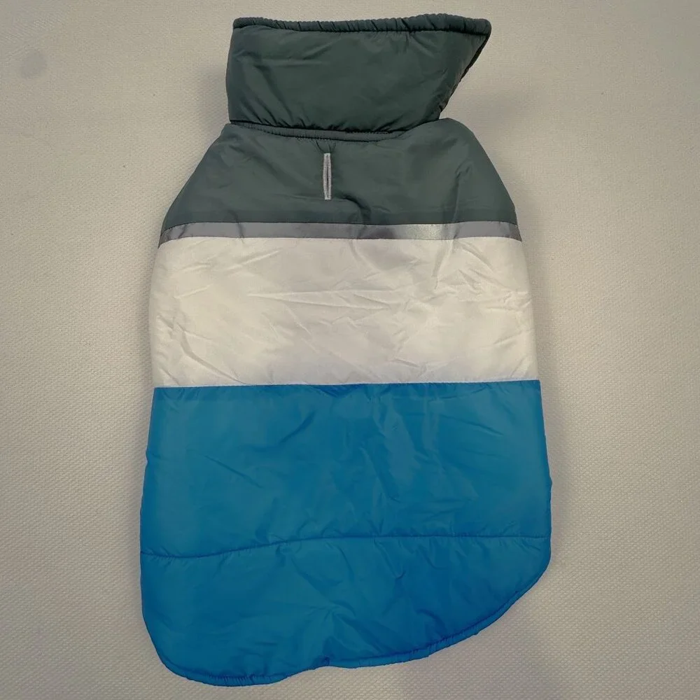 32 Degrees Heat Dog Jacket M Blue White Gray Nylon Puffer Vest Adjustable NEW